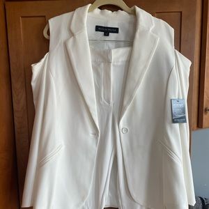 White Cold Shoulder Boston Proper Pantsuit size 14 blazer/L slacks